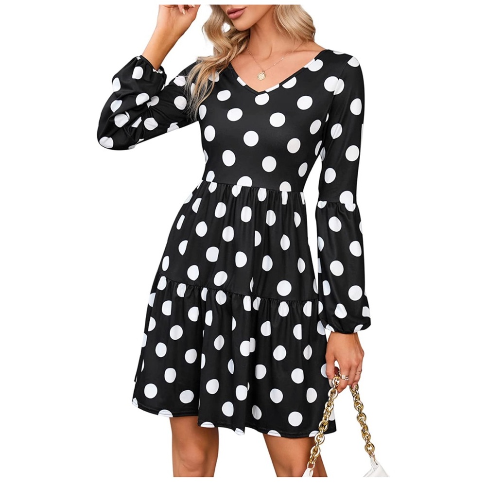 New! Kojooin Black Tunic Dress with Large White Polka Dots Size M